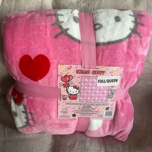 Hello Kitty Pink Plush Blanket with Red Heart Accents - Full/Queen